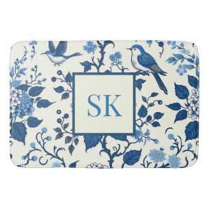 Tapis De Bain Monogramme personnalisé Chinoiserie Chic, Hydrange