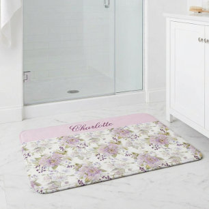 Tapis De Bain Monogramme personnalisé de fleur sauvage botanique