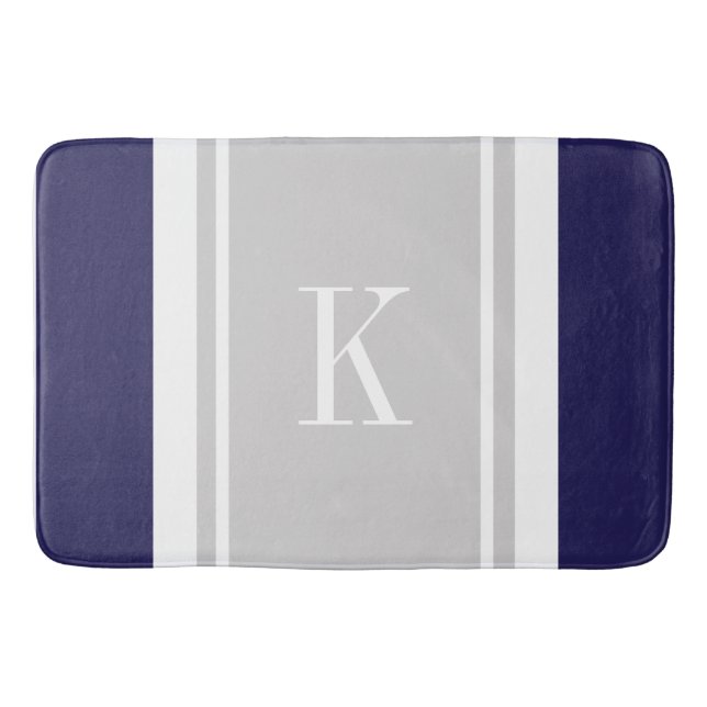 Tapis De Bain Monogramme personnalisé Marine Gris Gris Gris Gris (Devant)