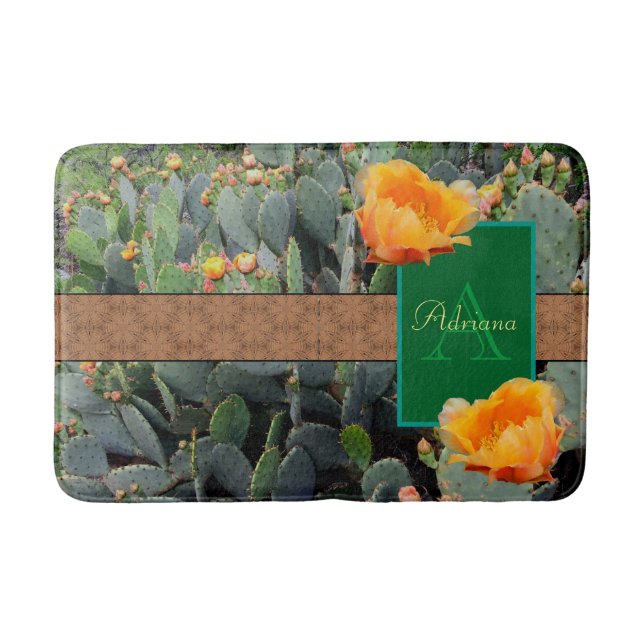 Tapis De Bain Monogramme personnalisé Orange Prickly Pear Cactus (Devant)