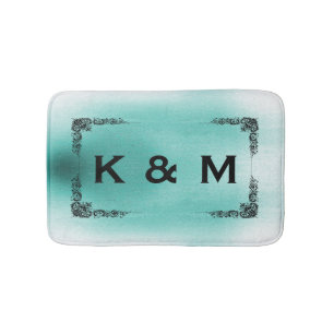 Tapis De Bain Monogramme personnalisé personnalisé Turquoise ver