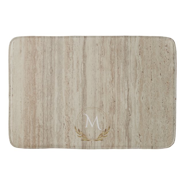 Tapis De Bain Monogramme personnalisé Pierre en marbre beige Tra (Devant)