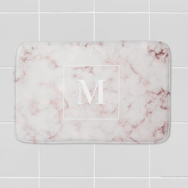 Tapis De Bain Monogramme Personnalisé Rose Gold Marble (Créateur téléchargé)