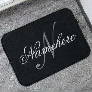 Tapis De Bain Monogramme personnalisé unique en noir et blanc
