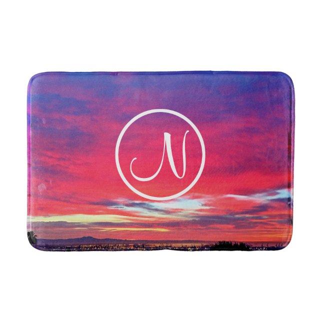 Tapis De Bain Monogramme Premiere photo de coucher de soleil ros (Devant)