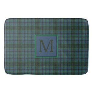 Tapis De Bain Monogramme préppy vert et bleu plaid