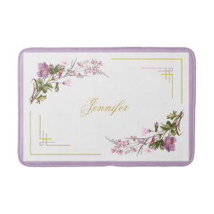 Tapis De Bain Monogramme Purple Lilac Rose Fleurs Vintages migno