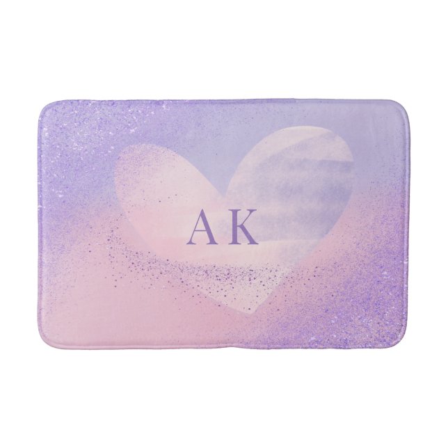 Tapis De Bain Monogramme Purple Pink Gradient Coeur Mat (Devant)