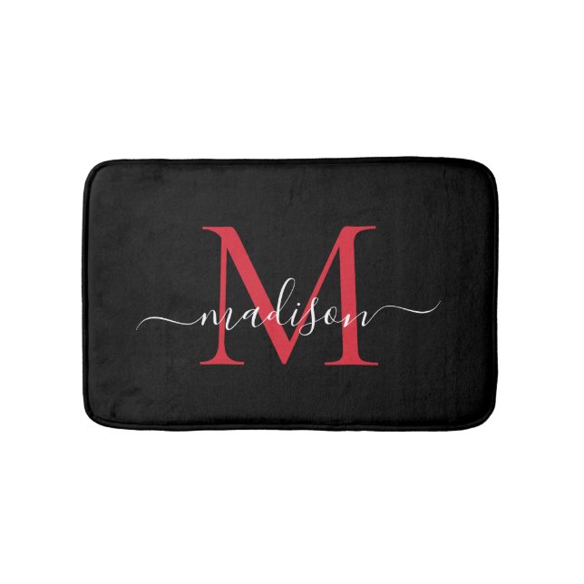 Tapis De Bain Monogramme rouge bordeaux noir moderne Élégant Scr (Devant)