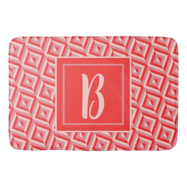 Tapis De Bain Monogramme rouge Motif diamant à trois tons (Devant)