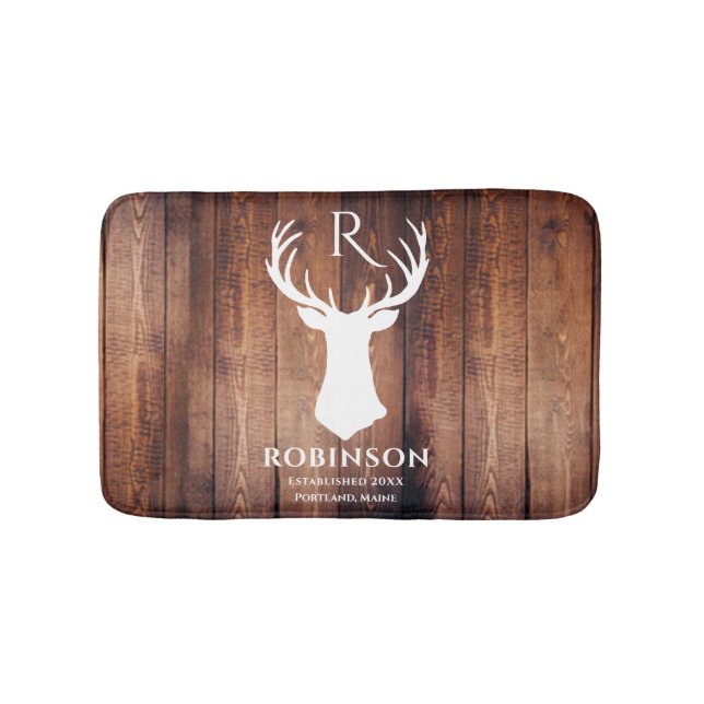 Tapis De Bain Monogramme rustique Nom Deer Antler Wood  (Devant)