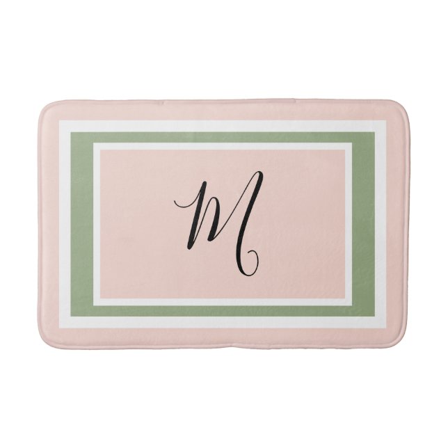 Tapis De Bain Monogramme Script Géométrique Blond rose vert (Devant)