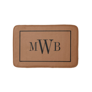 Tapis De Bain Monogramme sur le neutre texturisé de brun de
