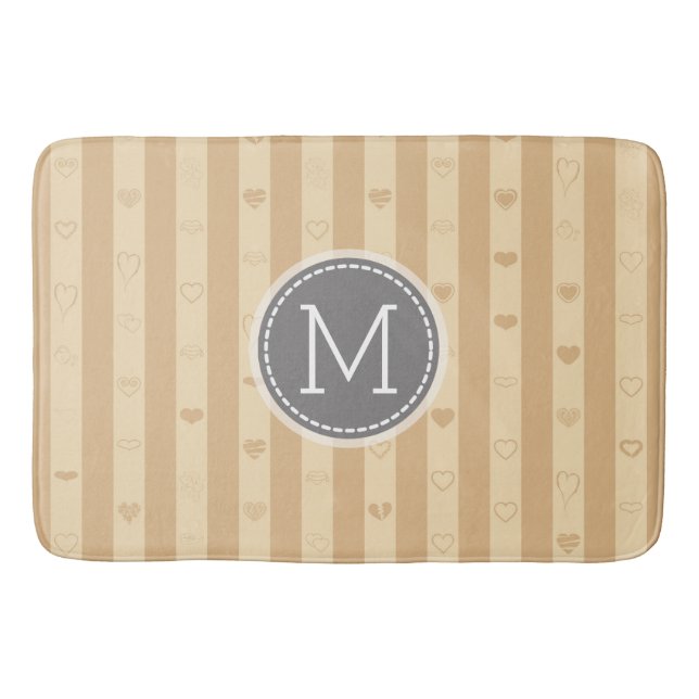 Tapis De Bain Monogramme Toscan Stripes Moderne Motif de coeur (Devant)