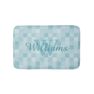 Tapis De Bain Monogramme turquoise bleu mozaïque carreaux motif 