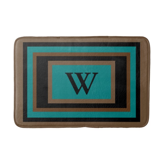 Tapis De Bain Monogramme Turquoise vert noir Brown géométrique (Devant)