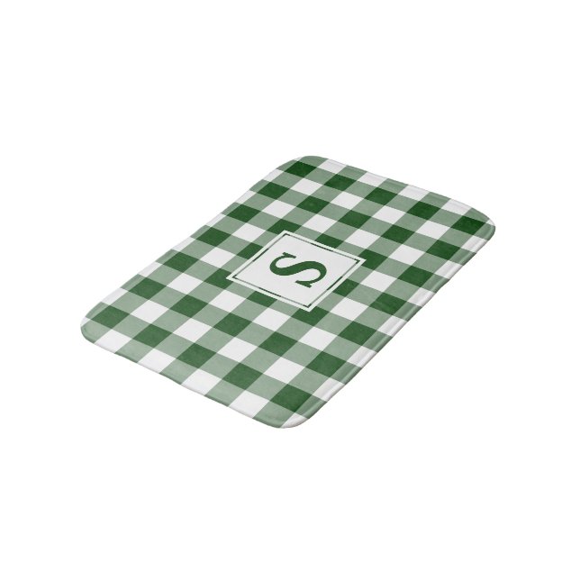 Tapis De Bain Monogramme vert blanc En vichy Motif (Angle)