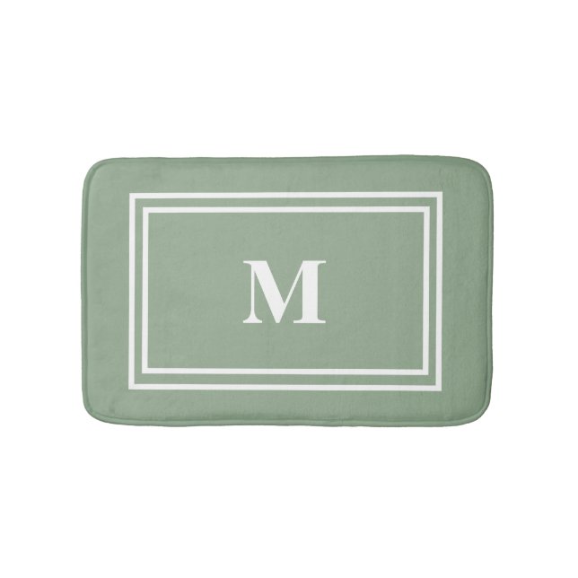 Tapis De Bain Monogramme vert Sage moderne (Devant)