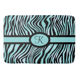 Tapis De Bain Monogramme Zebra imprimé noir et Turquoise Turquoi