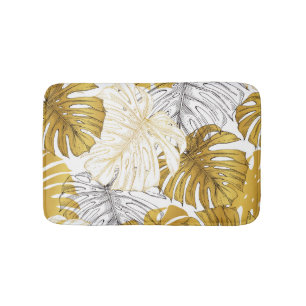 Tapis De Bain Monstera Feuilles : Blanc doré