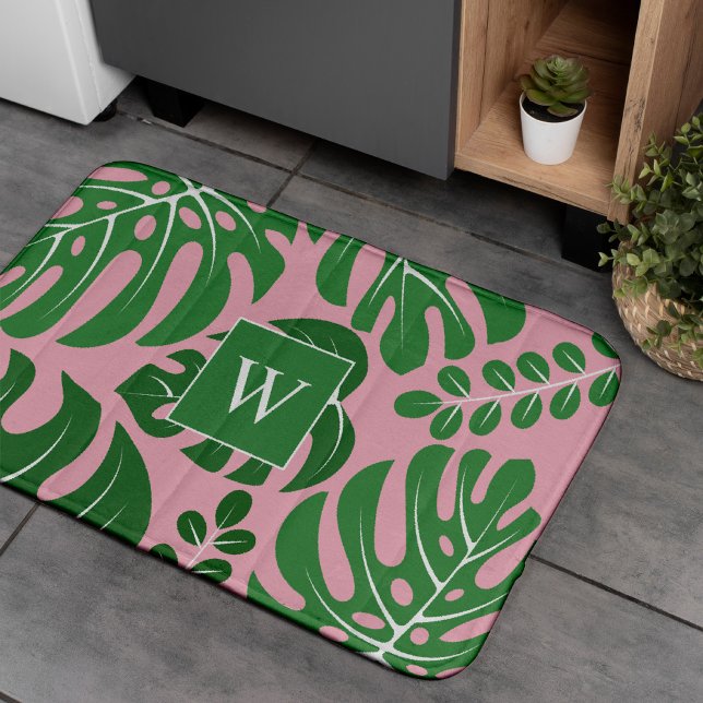 Tapis De Bain Monstera Feuilles Monogramme (Créateur téléchargé)