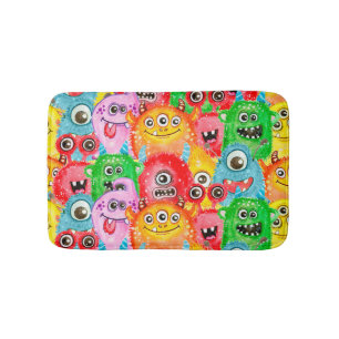 Tapis De Bain Monstres Drôle, Aquarelle Motif sans couture.
