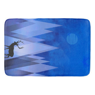 TAPIS DE BAIN MONTAGNES GÉOMÉTRIQUES BLEUES CERF