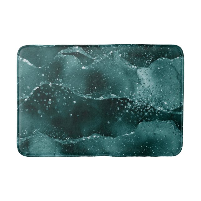 Tapis De Bain Moody Agate | Turquoise Vert Malachite Riche Joyau (Devant)