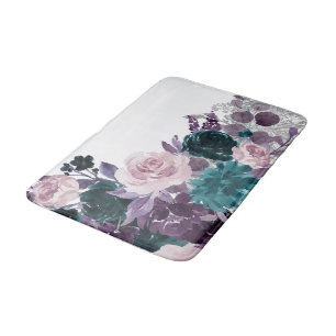Tapis De Bain Moody Boho   Eggplant violet et Turquoise Rose Shi