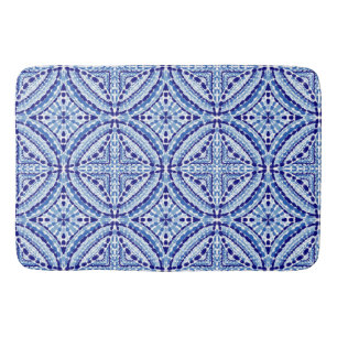 Tapis De Bain Mosaïque Bleue Méditerranéenne Peinte À La Main