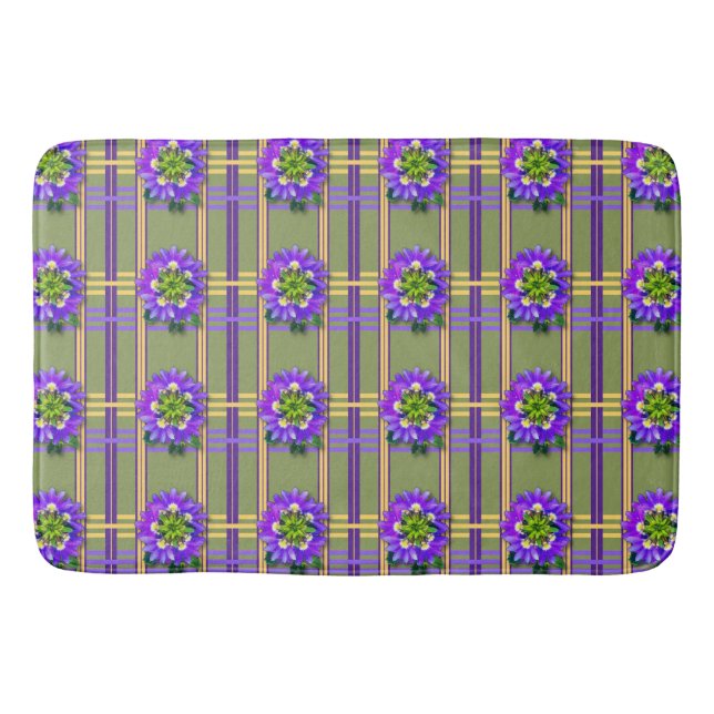 Tapis De Bain Moss Green with Purple Flowers Bath Mat (Devant)