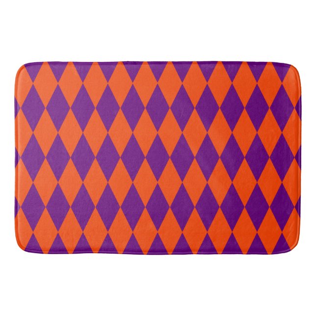 Tapis De Bain Motif à carreaux Harlequin orange et violet  (Devant)