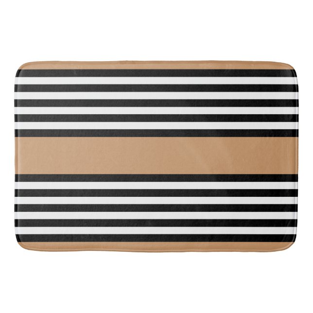 Tapis De Bain Motif à cinq bandes noir et blanc avec bronzage (Devant)