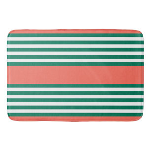 Tapis De Bain Motif à cinq bandes vert et blanc avec corail