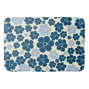 Tapis De Bain Motif à fleurs - Bleu foncé, Bleu clair et Crème