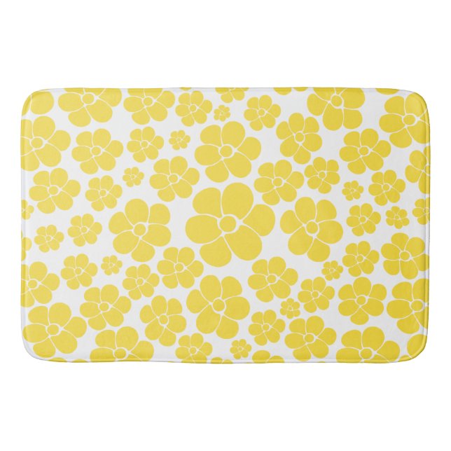 Tapis De Bain Motif à fleurs - Citron jaune et blanc (Devant)