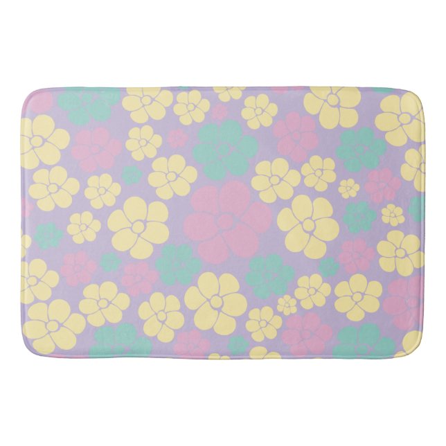 Tapis De Bain Motif à fleurs - rose, jaune, violet et vert (Devant)