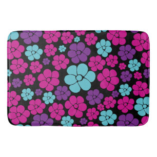 Tapis De Bain Motif à fleurs - rose, violet, bleu et noir
