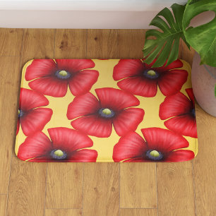 Tapis De Bain Motif à fleurs rouge sur le chaume jaune