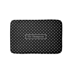 Tapis De Bain Motif à points blancs sur fond noir avec nom perso