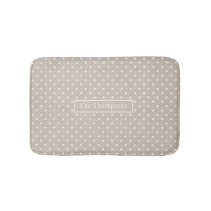 Tapis De Bain Motif à pois blancs sur beige avec nom personnalis