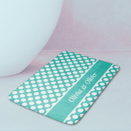Tapis De Bain Motif à pois turquoise et blanc Nom Rétro
