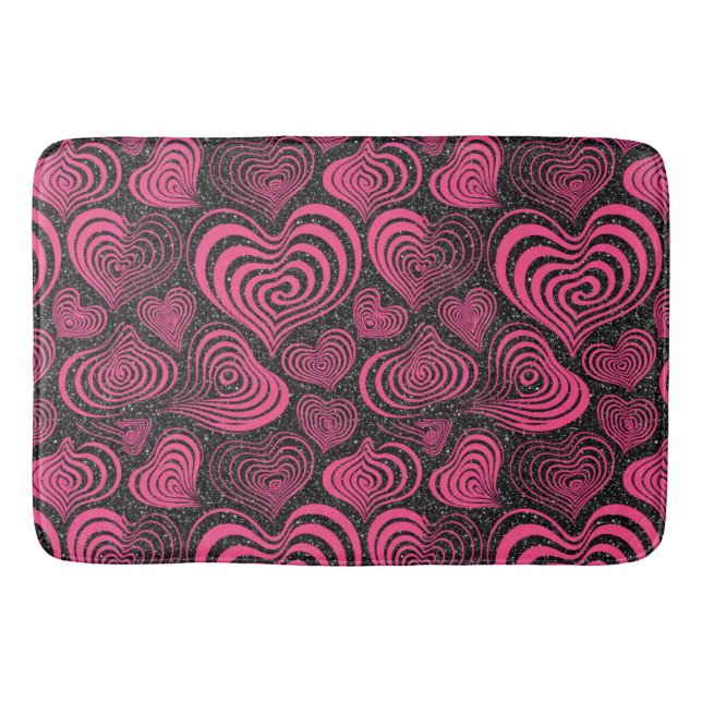 Tapis De Bain Motif abstrait de cœur glamour rose noir (Devant)