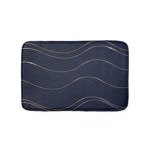 Tapis De Bain Motif Abstrait Wavy Blue Gold Lines