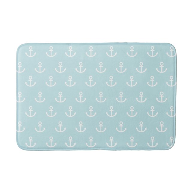 Tapis De Bain Motif Ancre Pastel Bleu et Blanc (Devant)