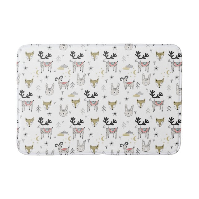 Tapis De Bain Motif animal de griffonnage de région boisée (Devant)