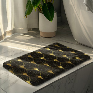 Tapis De Bain Motif Art Déco Or brillant sur Arrière - plan noir