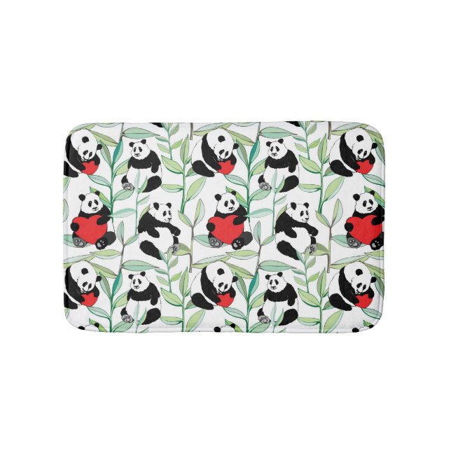 Tapis De Bain motif avec de beaux pandas avec des coeurs (Devant)