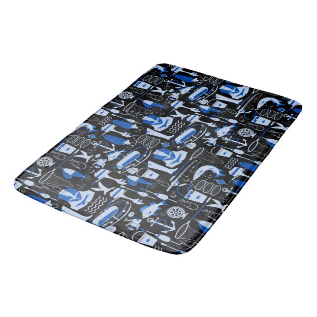 Tapis De Bain Motif bleu de pêche (Angle)