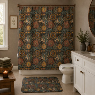 Tapis De Bain Motif botanique terracotta sage boho foncé